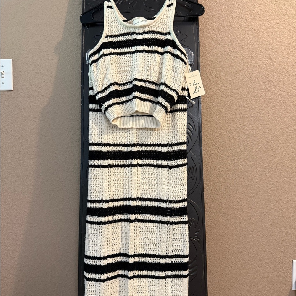 Black and White Striped Knit Skirt Set